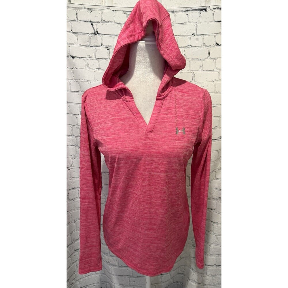 Under Armour women’s heat gear v-neck pullover dri fit hoodie pink Small